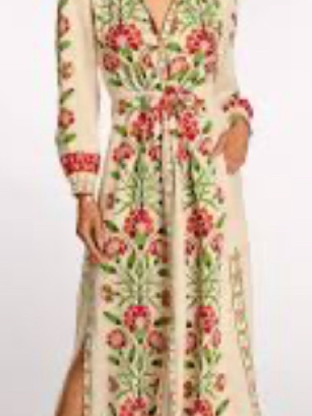 Elizabeth and James Cream Maxi Dress with Pink & Green Floral Embroidery